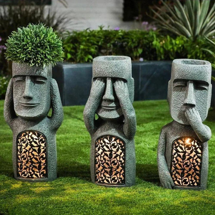 GlowPot - Pot de fleurs à visage sculpté avec lumière LED