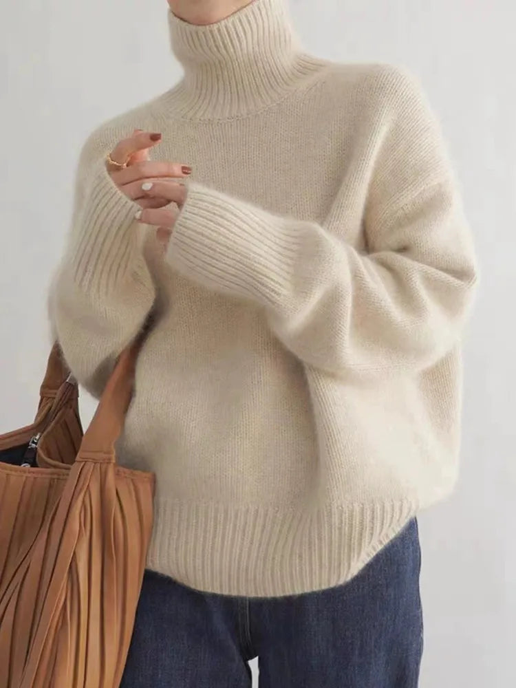 High Neck Sweater Dames Beige Lena Turtleneck Sweater For