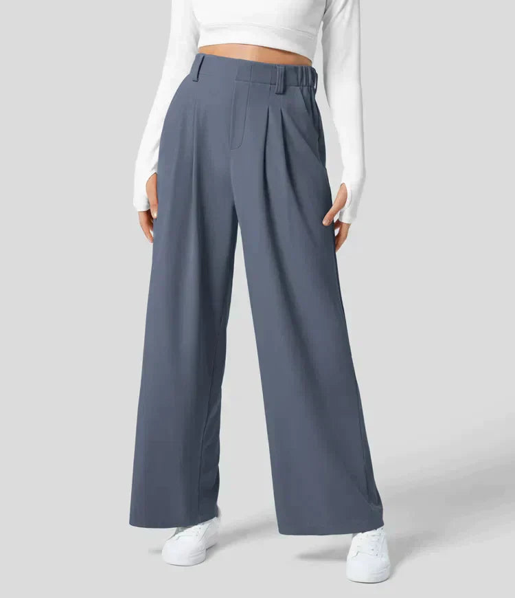 Mia – Pantalon large élégant avec coupe taille haute et poches latérales