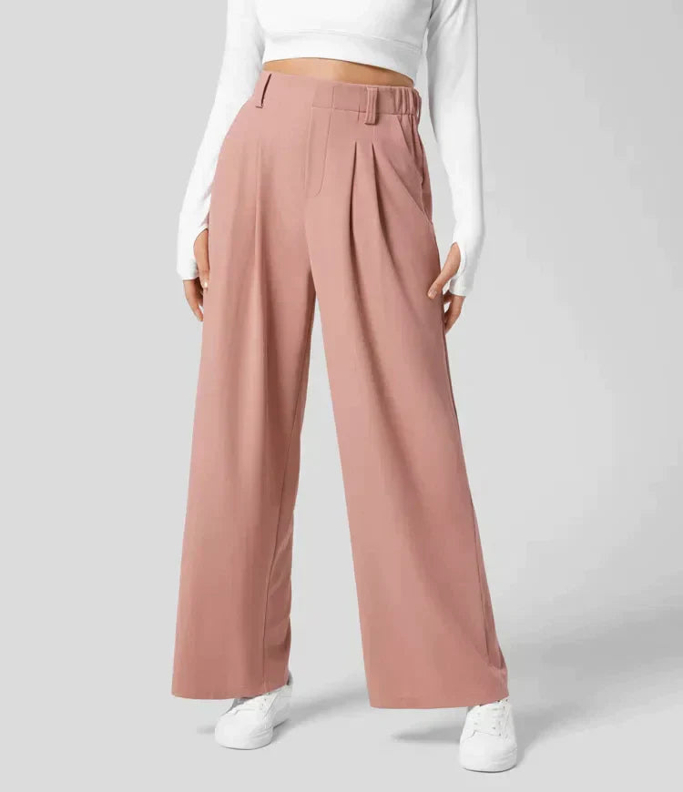 Mia – Pantalon large élégant avec coupe taille haute et poches latérales