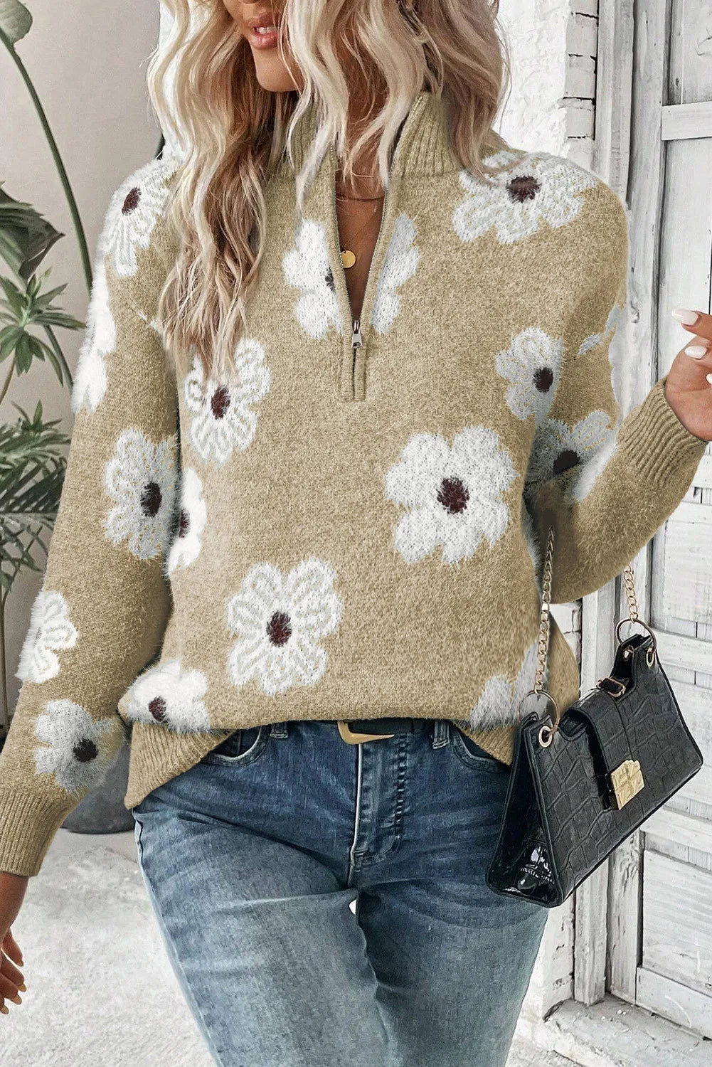 Daisy - Pull fleuri à demi zip pour un style sans effort