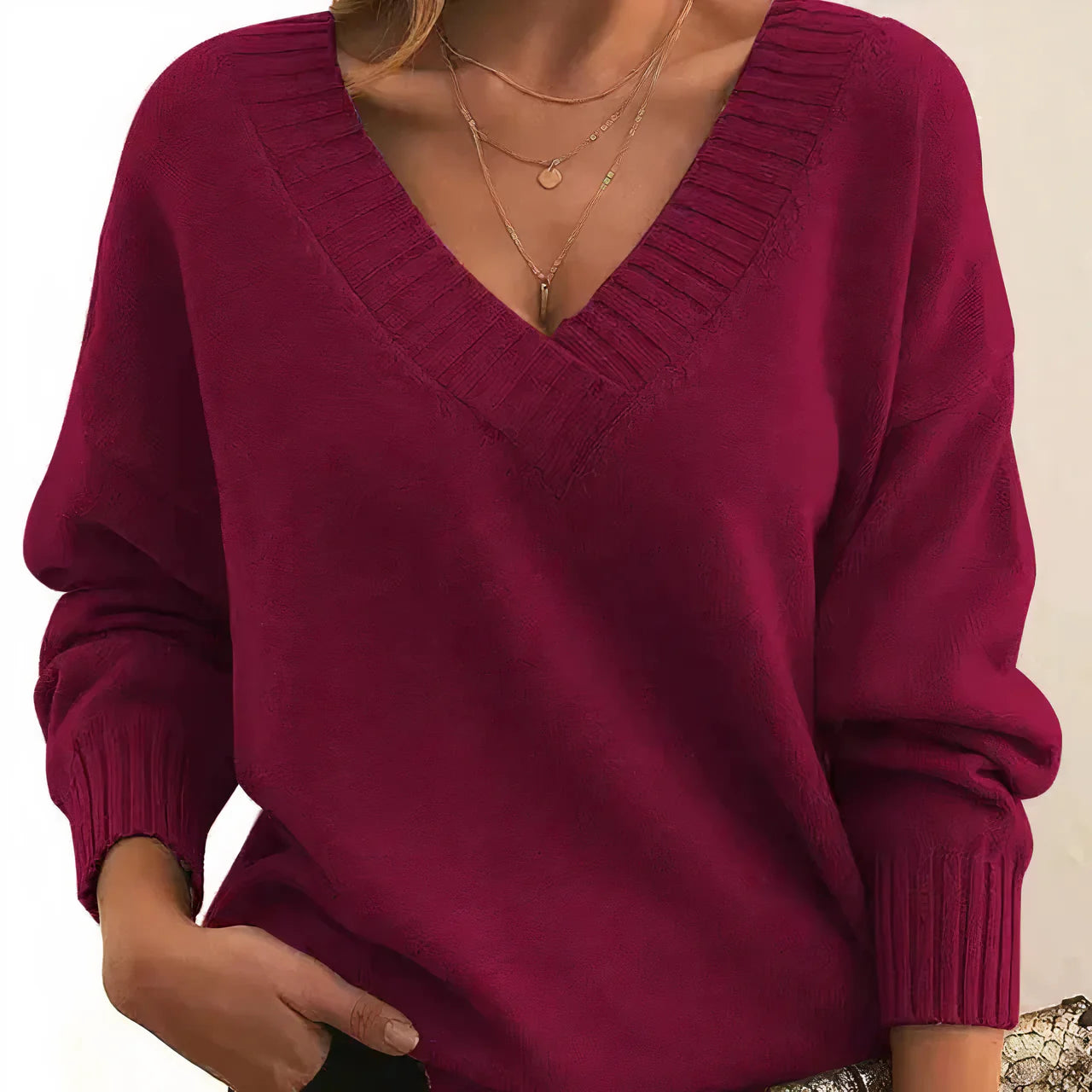Hailey – Pulòver informal elegant amb màniga longa e escote en V