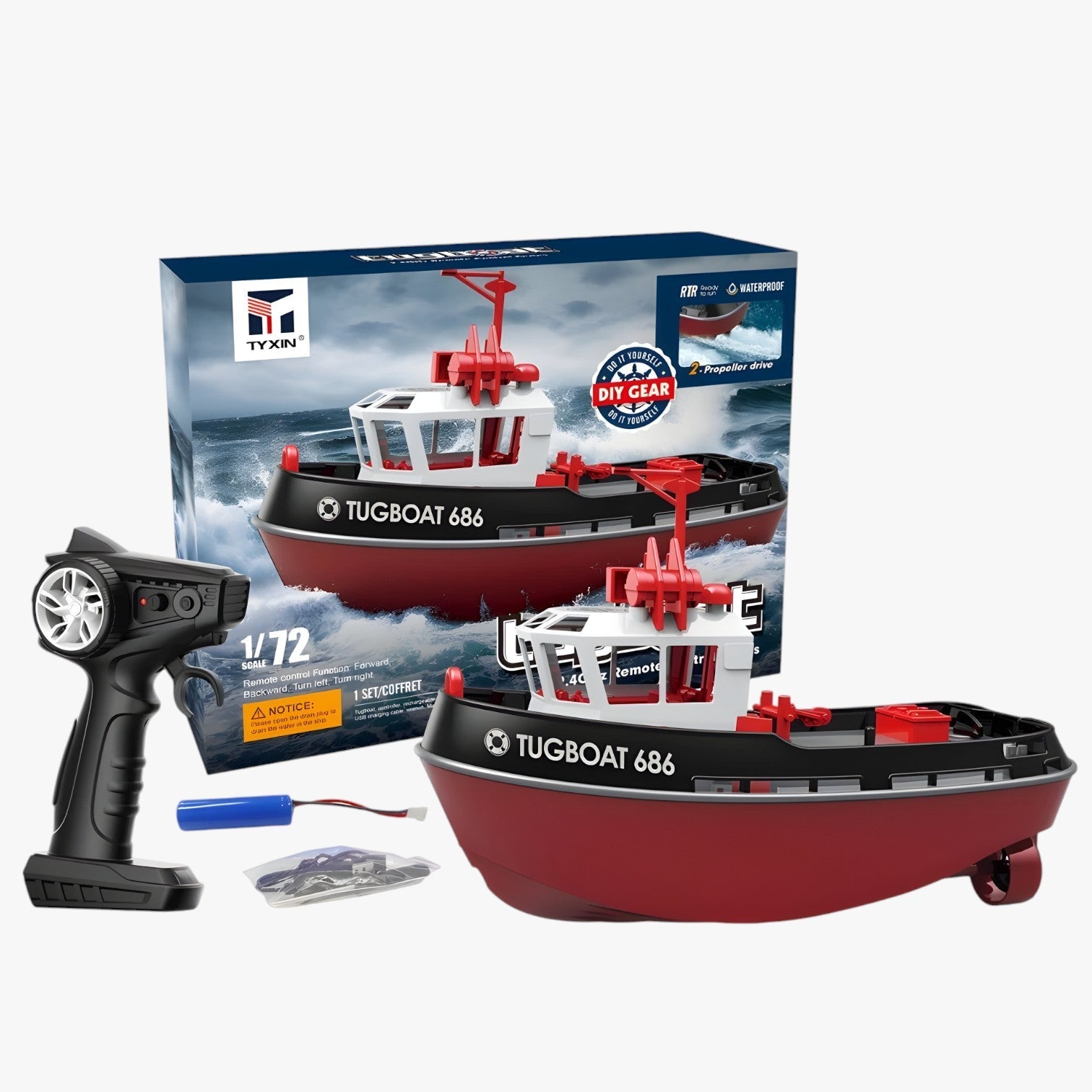 WaveCruze - Bateau de mer RC avec double moteur et portée de télécommande étendue