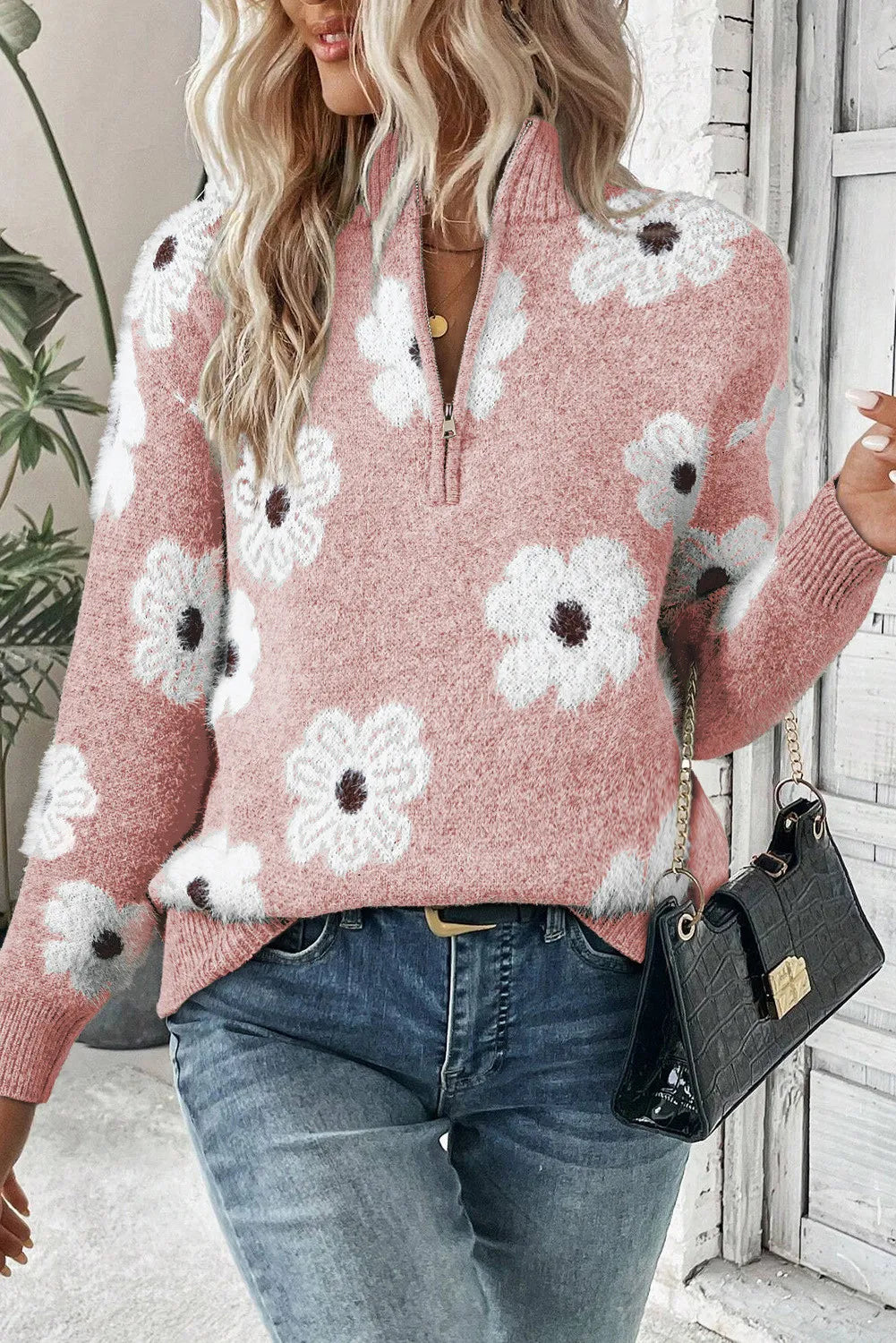Daisy - Pull fleuri à demi zip pour un style sans effort