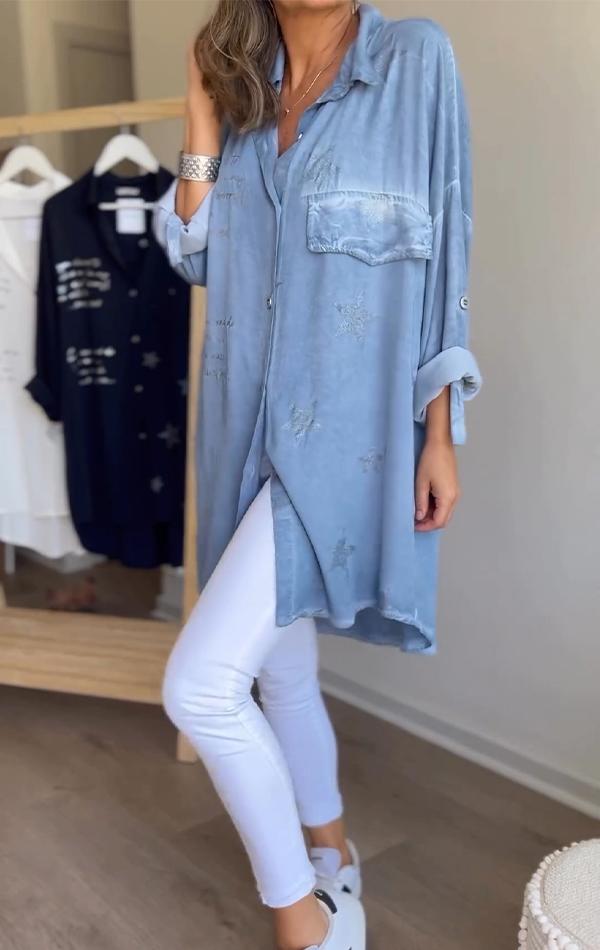 Thora - Chemise à boutonnage simple avec imprimé étoiles