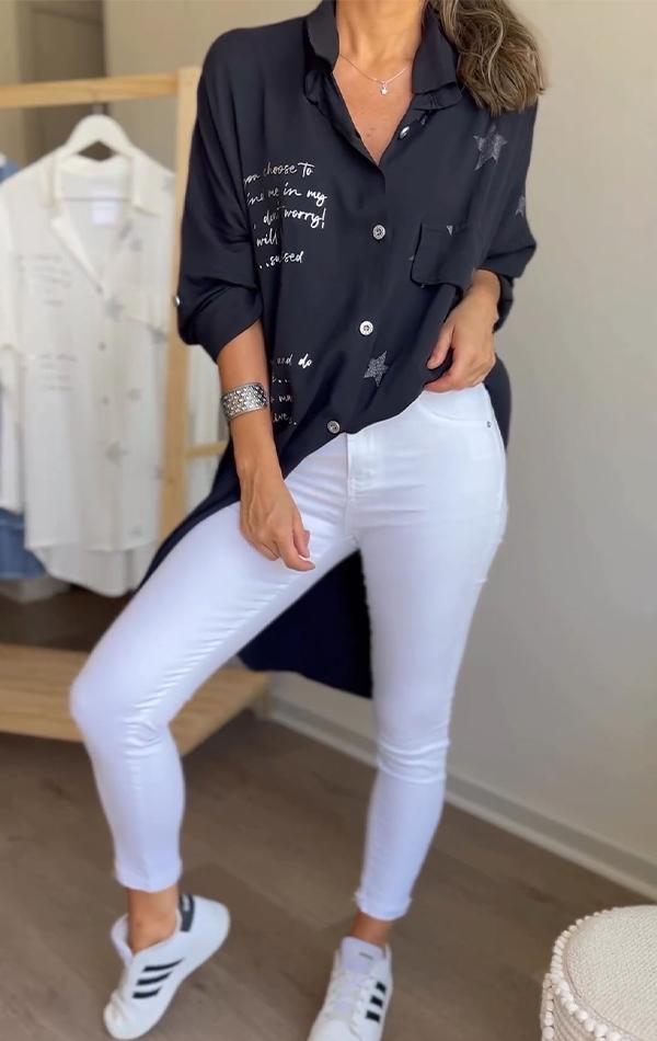 Thora - Chemise à boutonnage simple avec imprimé étoiles