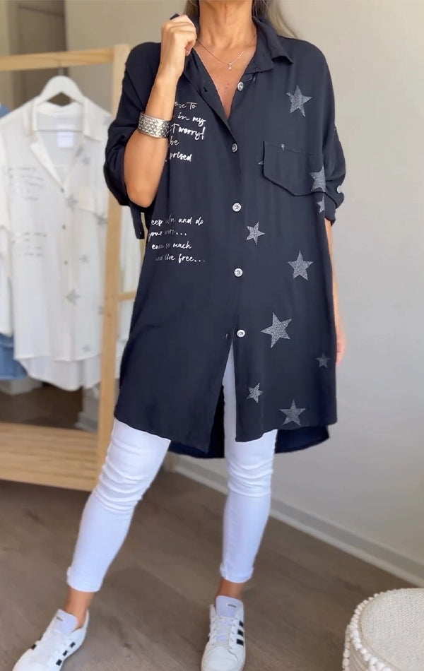 Thora - Chemise à boutonnage simple avec imprimé étoiles