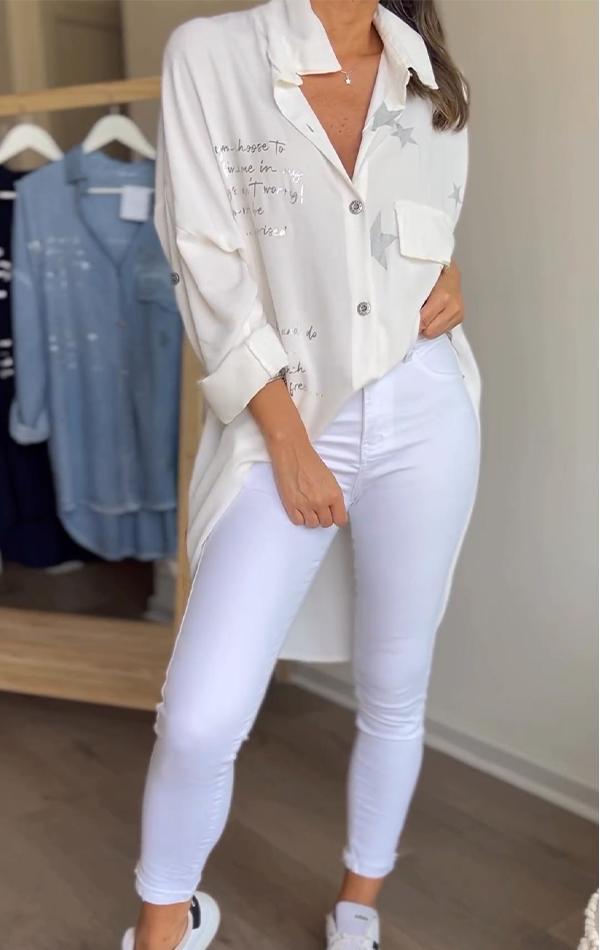 Thora - Chemise à boutonnage simple avec imprimé étoiles